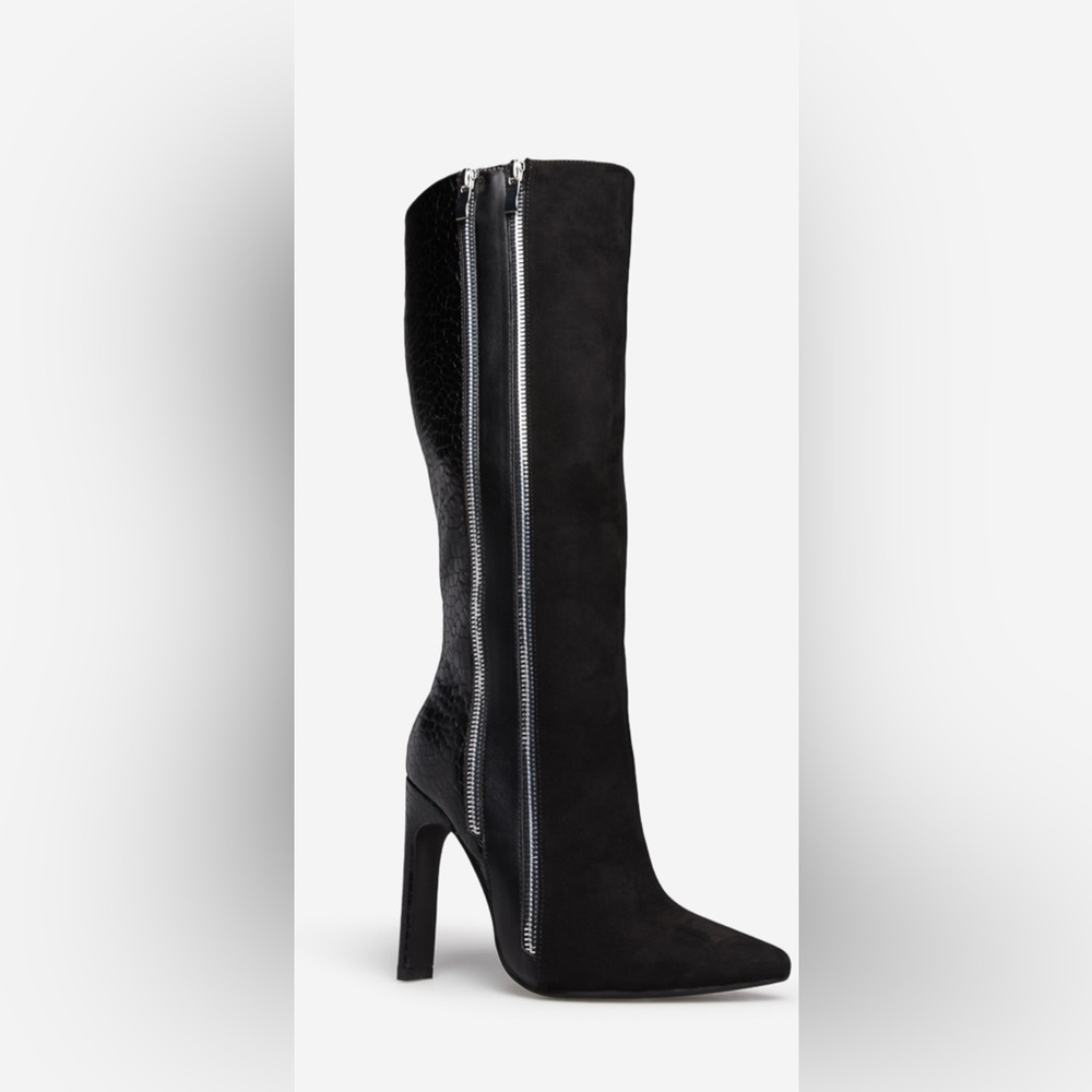 BRAND NEW. Never worn. Shoe Dazzle Black Under the Knee Heeled Boots